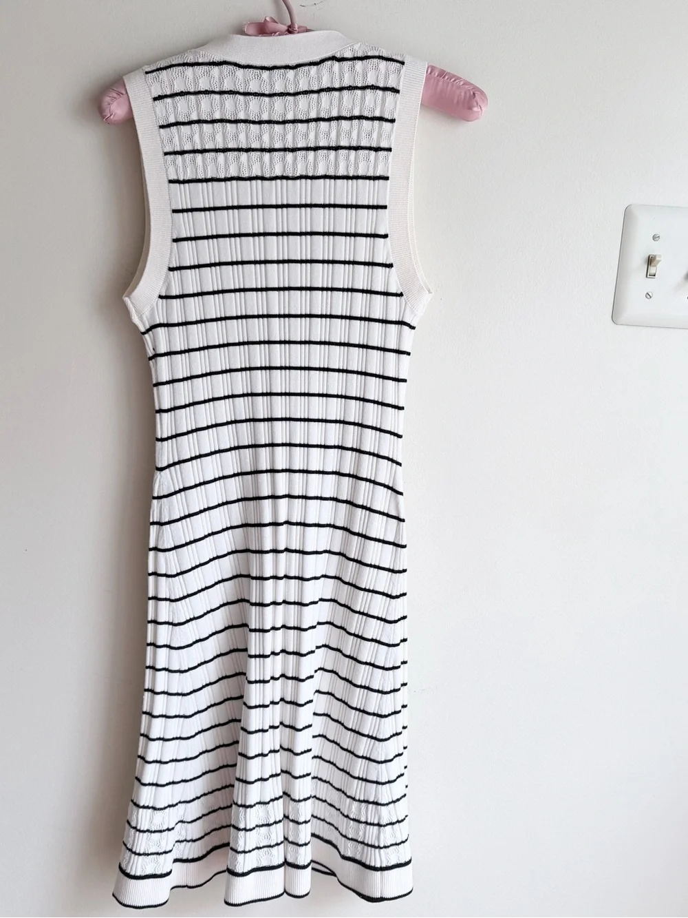 Loft Sleeveless White & Black Striped Knit Dress, Size M